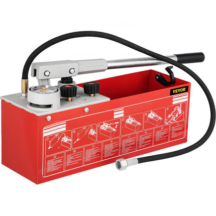 VEVOR Hydrostatische Druktest Pomp, Test tot 25 Bar/2,5 MPa, Tank van 3,2 Gallon, Testpomp Druktestpomp met 2-delige Meter & R 1/2 inch Aansluiting, voor het Testen van Vloeistofdruk in Pijpleidingen