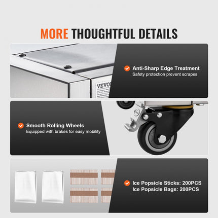 VEVOR Commerciële ijsmachine, 4 vormenset, 120-delige ijslollymachine, roestvrijstalen ijslollymaker, ijsstokijsmachine voor bars, cafés, melktheewinkels (30-delige / vormset)