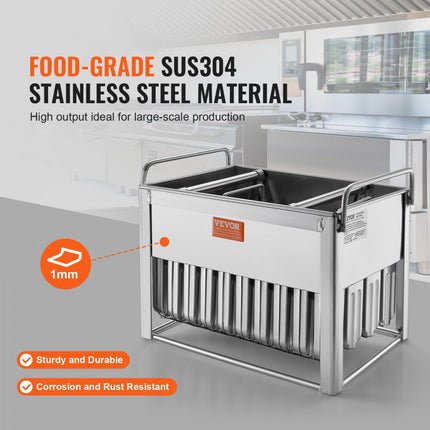 VEVOR Commerciële ijslollyvormen, 40 stuks ronde kop ijsvormen met dubbele sleuf, roestvrijstalen ijslollyvormen, ijsmachine-vormhouder met 50 stuks ijslollystokjes en zakken