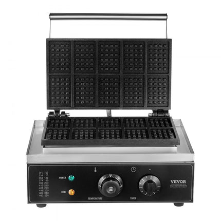 VEVOR Commercieel Wafelijzer Wafelijzer 1550W 10 Rechthoekige Wafels Zilver