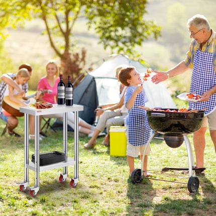 VEVOR Rvs Tafel Keukentafel Commerciële Keuken Werktafel Prep Tafel met 4 Wielen Rvs 24x12 inch Zilver