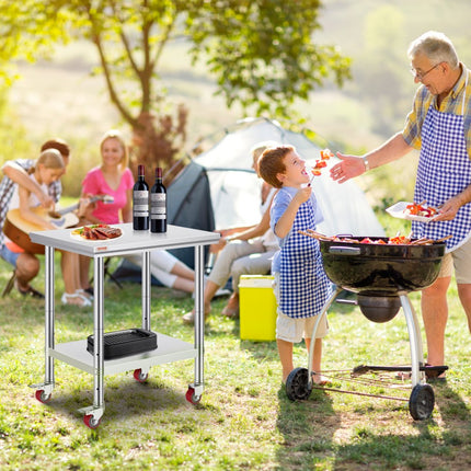 VEVOR Rvs Tafel Keukentafel Keuken Werktafel Bereiding Tafel 4 Wielen Rvs 30x24 inch Nutswerkstation