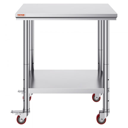 VEVOR Rvs Tafel Keukentafel Keuken Werktafel Bereiding Tafel 4 Wielen Rvs 30x24 inch Nutswerkstation
