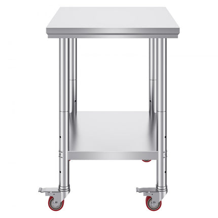 VEVOR Rvs Tafel Keukentafel Keuken Werktafel Bereiding Tafel 4 Wielen Rvs 30x24 inch Nutswerkstation