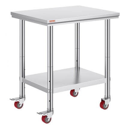 VEVOR Rvs Tafel Keukentafel Keuken Werktafel Bereiding Tafel 4 Wielen Rvs 30x24 inch Nutswerkstation