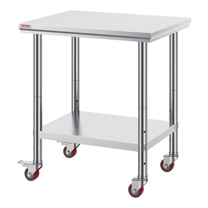 VEVOR Rvs Tafel Keukentafel Keuken Werktafel Bereiding Tafel 4 Wielen Rvs 30x24 inch Nutswerkstation