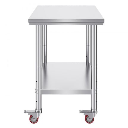 VEVOR Rvs Tafel Keukentafel Commerciële Keuken Werktafel Prep Tafel met 4 Wielen Rvs 36x24 inch Zilver