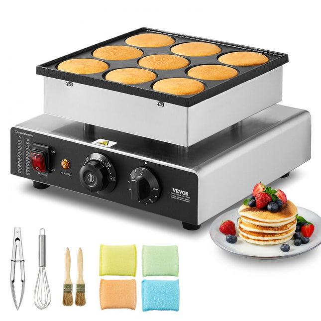 VEVOR Mini Pannenkoekenmachine Nederlandse Pannenkoekenmaker 9-delig RVS Dorayaki