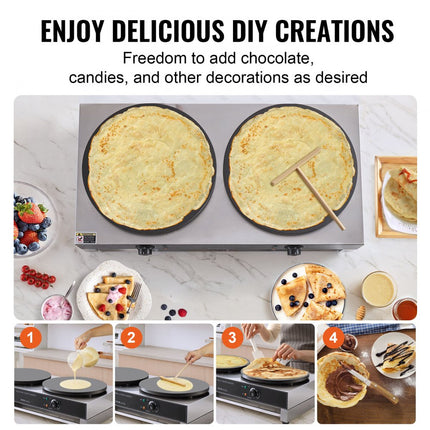 VEVOR Elektrische Crepes Maker Commerciële Crêpemachine 6000W Dubbele Kop 40cm