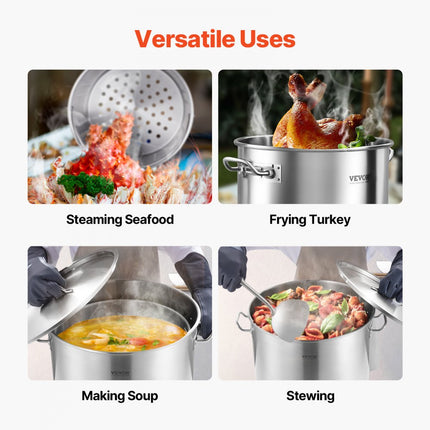 VEVOR soeppan sauspot 79,5L roestvrijstalen kooksausmanddeksel