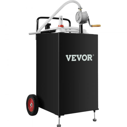 VEVOR 30 gallon gascaddy, brandstofopslagtank met wielen, draagbare brandstofcaddy met handmatige overdrachtpomp, benzine-dieselbrandstofcontainer voor auto's, grasmaaiers, ATV's, boten