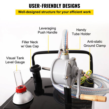 VEVOR 30 gallon brandstofwagen gasbrandstoftankcontainer 4 wielen met handmatige overdrachtpomp benzine dieselbrandstofcontainer voor auto's grasmaaiers ATV's boten enz. Zwart