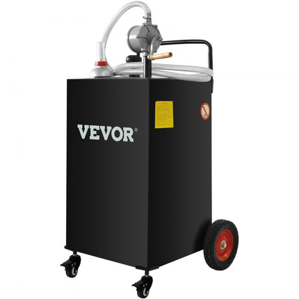 VEVOR 30 gallon brandstofwagen gasbrandstoftankcontainer 4 wielen met handmatige overdrachtpomp benzine dieselbrandstofcontainer voor auto's grasmaaiers ATV's boten enz. Zwart