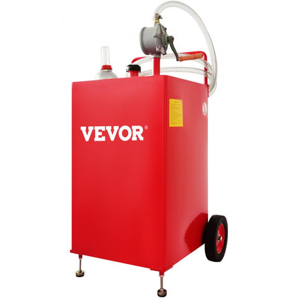 VEVOR 30 gallon brandstofwagen, brandstofopslag met 2 wielen handmatige overdrachtpomp, benzine-dieselbrandstofcontainer voor auto's, grasmaaiers, ATV's, boten, meer, rood