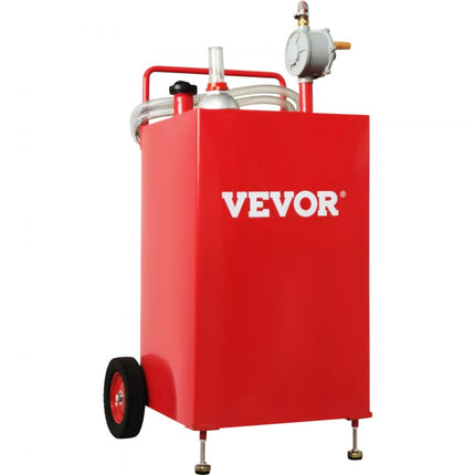 VEVOR 30 gallon brandstofwagen, brandstofopslag met 2 wielen handmatige overdrachtpomp, benzine-dieselbrandstofcontainer voor auto's, grasmaaiers, ATV's, boten, meer, rood