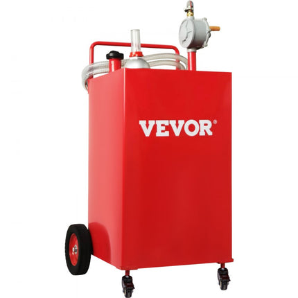 VEVOR 30 gallon brandstoftank, gasopslagtank en 4 wielen met handmatige transferpomp, benzine-dieselbrandstoftank voor auto's, grasmaaiers, ATV's, boten, enz. Rood