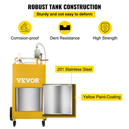 VEVOR 30 gallon brandstoftank, gasopslagtank en 4 wielen met handmatige transferpomp, benzine-dieselbrandstoftank voor auto's, grasmaaiers, ATV's, boten, enz. Geel