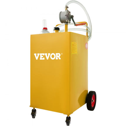 VEVOR 30 gallon brandstoftank, gasopslagtank en 4 wielen met handmatige transferpomp, benzine-dieselbrandstoftank voor auto's, grasmaaiers, ATV's, boten, enz. Geel