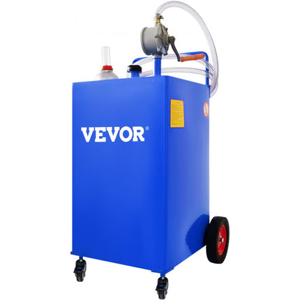 VEVOR 30 gallon brandstoftank, gasopslagtank en 4 wielen met handmatige transferpomp, benzine-dieselbrandstoftank voor auto's, grasmaaiers, ATV's, boten, enz. Blauw