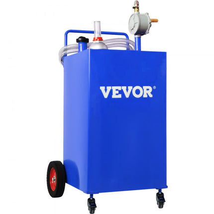 VEVOR 30 gallon brandstoftank, gasopslagtank en 4 wielen met handmatige transferpomp, benzine-dieselbrandstoftank voor auto's, grasmaaiers, ATV's, boten, enz. Blauw