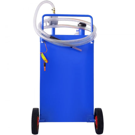 VEVOR 30 gallon brandstoftank, gasopslagtank en 4 wielen met handmatige transferpomp, benzine-dieselbrandstoftank voor auto's, grasmaaiers, ATV's, boten, enz. Blauw
