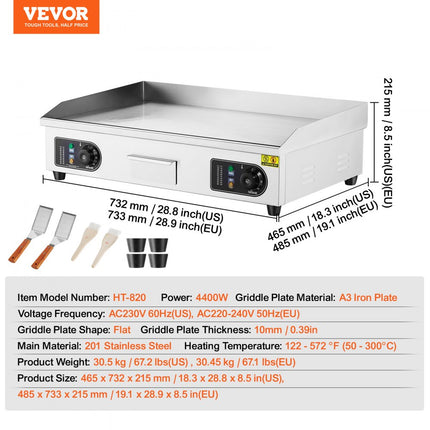 VEVOR 4400W elektrische grillplaat Gladde commerciële ijzeren gastrogrillkeuken