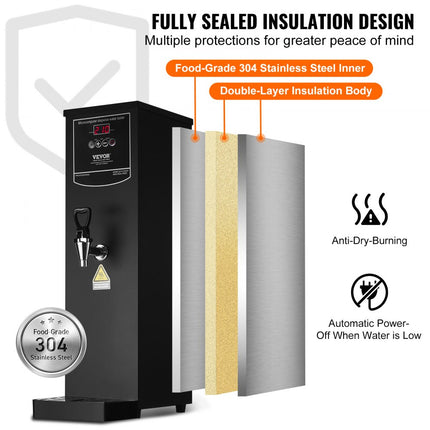 VEVOR commerciële waterkoker 15L elektrische heetwaterdispenser roestvrij staal