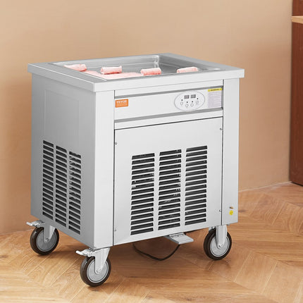 VEVOR gefrituurde ijsrollermachine, 50 x 50 cm grote vierkante pan voor het frituren van ijs, commerciële roestvrijstalen ijsmachine met compressor en 2 schrapers