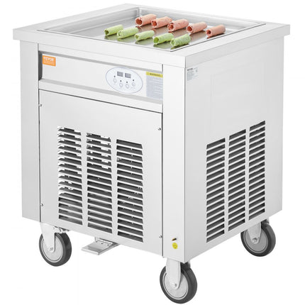 VEVOR gefrituurde ijsrollermachine, 50 x 50 cm grote vierkante pan voor het frituren van ijs, commerciële roestvrijstalen ijsmachine met compressor en 2 schrapers