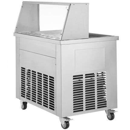 VEVOR gefrituurde ijsrollermachine, 2 stuks 380 x 380 mm vierkante pannen voor het frituren van ijs, commerciële roestvrijstalen ijsmachine met compressor en 4 schrapers