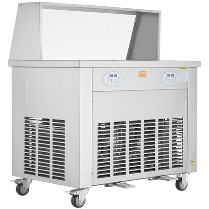 VEVOR gefrituurde ijsrollermachine, 2 stuks 380 x 380 mm vierkante pannen voor het frituren van ijs, commerciële roestvrijstalen ijsmachine met compressor en 4 schrapers