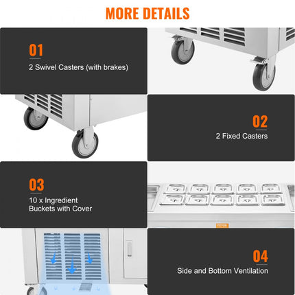 VEVOR oprolbare machine voor gebakken ijsbroodjes, 2 stuks 45 x 45 cm vierkante pannen voor het frituren van ijs, commerciële ijsmachine met compressor en 4 schrapers, voor ijs, bevroren yoghurt