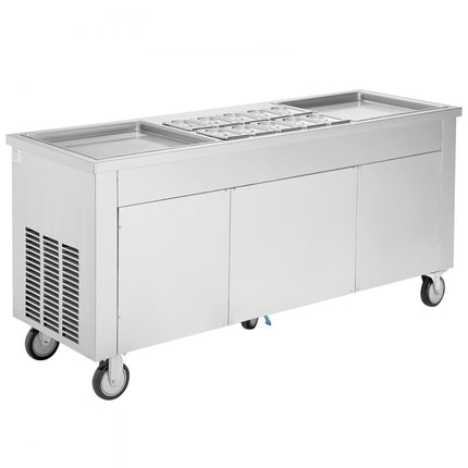 VEVOR oprolbare machine voor gebakken ijsbroodjes, 2 stuks 45 x 45 cm vierkante pannen voor het frituren van ijs, commerciële ijsmachine met compressor en 4 schrapers, voor ijs, bevroren yoghurt