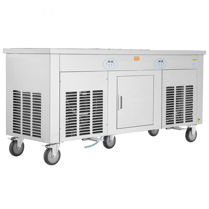 VEVOR oprolbare machine voor gebakken ijsbroodjes, 2 stuks 45 x 45 cm vierkante pannen voor het frituren van ijs, commerciële ijsmachine met compressor en 4 schrapers, voor ijs, bevroren yoghurt