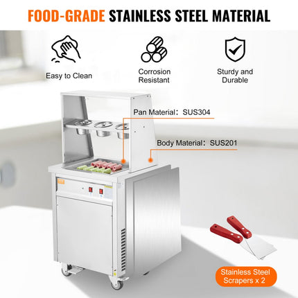 VEVOR gefrituurde ijsrollermachine, vierkante 14" x 14" vierkante pan voor het frituren van ijs, commerciële roestvrijstalen ijsmachine met compressor en 2 schrapers