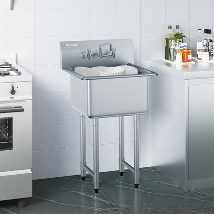 VEVOR Commerciële utiliteits- en voorbereidingsgootsteen, roestvrij stalen achterpaneel met 1 compartiment