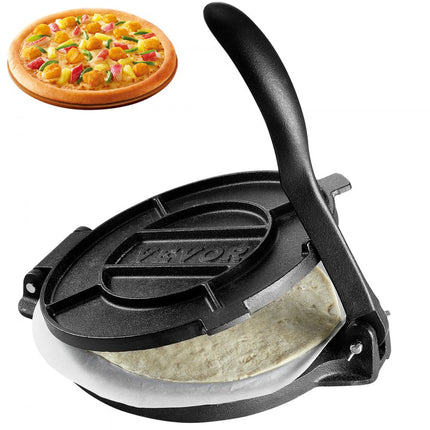 VEVOR Tortillapers, 25 cm tacopers, zware gietijzeren tortillapers, voorgekruide tortillamaker Tortillamaker met 100 stuks perkamentpapier, deegmachine voor meeltortilla, zwart