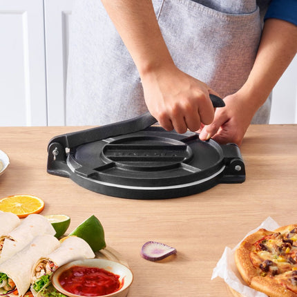 VEVOR Tortillapers, 20 cm Tacopers, zware gietijzeren tortillapers, voorgekruide tortillamaker Tortillamaker met 100 stuks perkamentpapier, deegmachine voor meeltortilla, zwart