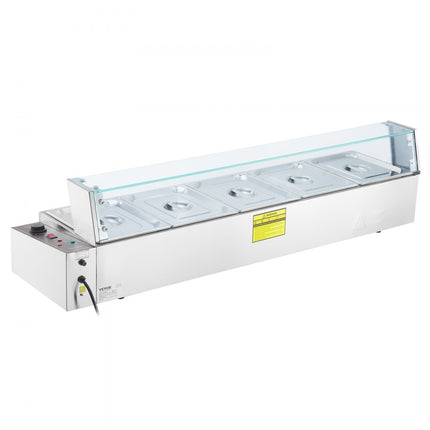 VEVOR Voedselverwarmer Chafing Dish Gastronorm Container 5x8Qt Glazen bord
