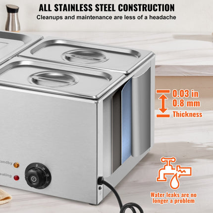 VEVOR voedselverwarmer komfoor gastronormbak 16L 1x1/2 + 2x1/4