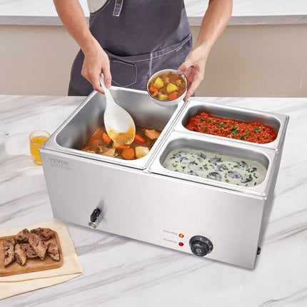 VEVOR voedselverwarmer komfoor gastronormbak 16L 1x1/2 + 2x1/4