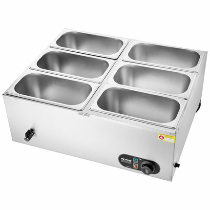VEVOR voedselverwarmer komfoor gastronorm container 6x5Qt 1500W buffetset