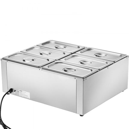 VEVOR voedselverwarmer komfoor gastronorm container 6x5Qt 1500W buffetset