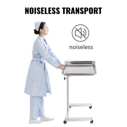 VEVOR RVS Medische Kar, 82-130 cm Medische Rolwagen, 10 kg Medische Trolleywagen, met een Afneembaar 45 x 35 x 4,8 cm Dienblad en Verstelbaar Hoogte, voor Schoonheidsspecialisten, Klinieken, Tatoeages