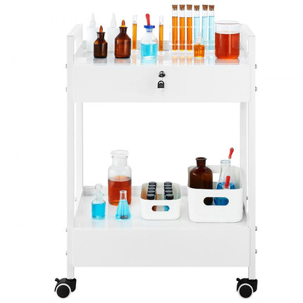 VEVOR laboratoriumwagen, 2-laags universele wagen van roestvrij staal, medicijnwagen met 2 laden, rollende laboratoriumwagen, witte serveerwagen met zwenkwielen voor laboratorium, ziekenhuis, tandartspraktijk, salon, enz.