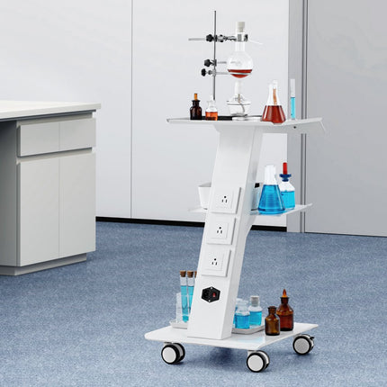 VEVOR laboratoriumwagen, medische servicewagen met geïntegreerd stopcontact, mobiel dessert van 3-laags metaal, met roterende wielen, belasting 100 kg, voor laboratorium, kliniek, schoonheidssalon, salon