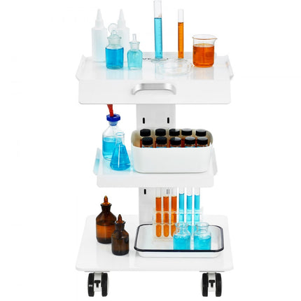 VEVOR laboratoriumwagen, 3-laags laboratoriumwagen met wielen, verrijdbare metalen wagen met zwenkwielen, serveerwagen, kliniekwagen met dienblad en 100 kg draagvermogen, voor laboratorium, kliniek, schoonheidssalon