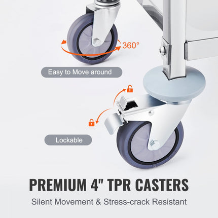 VEVOR 3-laags mobiele laboratoriumwagen RVS 181kg laboratoriumkliniek medische technologie