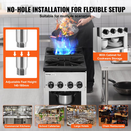 VEVOR Commercieel gasfornuis met 2 branders Aanrechtbladkookplaat