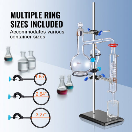VEVOR laboratoriumstandaardondersteuning, laboratoriumretortondersteuningsstandaard 1 set, stalen laboratoriumstandaard met 60 cm staaf en 210,82 x 135 mm gietijzeren basis, inclusief zuigerklemmen, buretklemmen en kruisklemmen